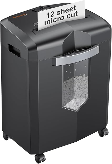 bonsaii 12-Sheet Micro Cut Shredders for Home Office, 60 Minute P-4 Security Level Paper Shredder for CD, Credit Card, Mails, Staple, Clip, with Jam-Proof System & 4.2 Gal Pullout Bin C266-B
