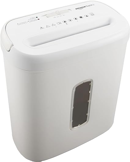 Amazon Basics Crosscut Paper and Credit Card Shredder for Security - 8-Sheet, Heavy Duty, White