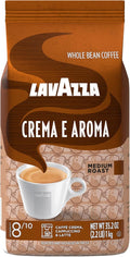 Lavazza Crema E Aroma Whole Bean Coffee Blend, Medium Roast, 1 kg Bag , Balanced medium roast with an intense, earthy flavor and long lasting crema, Non-GMO