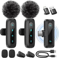 Wireless Lavalier Microphone for iPhone, iPad, Android Phone，2-Pack Mini Microphone with Noise Reduction, Auto Pairing and Mute & Reverb for Vlogging, Video Recording, TikTok, YouTube - Plug & Play