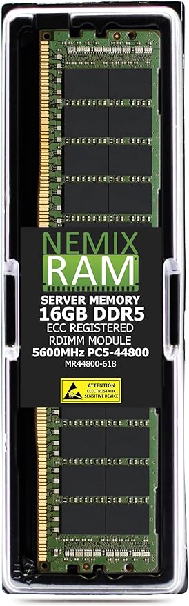 16GB (1X16GB) DDR5 5600MHz PC5-44800 1Rx8 1.1V CL46 288-PIN ECC RDIMM Registered NEMIX RAM Server Memory Compatible with Micron MTC10F1084S1RC56B