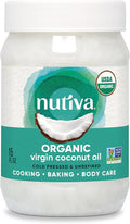 Nutiva Organic Coconut Oil, 444 ml - USDA Organic Cold Pressed Unrefined Extra Virgin Coconut for Cooking, Skin, Hair, Massage, and Oil Pulling. Contains Natural MCT