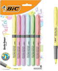 BIC Brite Liner Pastel Highlighter Set, Chisel Tip for Fine and Broad Lines, 6-Count Pack in Assorted Colours