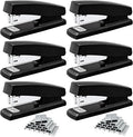 6 Pieces Desktop Staplers with 3000 Staples 24/6 Staples Heavy Duty Office Stapler 2-20 Sheet Capacity Desk Staplers for Student and Office Use (Black)