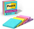 Post-it Super Sticky Notes, 5 Sticky Note Pads, 3 x 3 in., School Supplies, Office Products, Sticky Notes for Vertical Surfaces, Monitors, Walls and Windows, Supernova Neons Collection