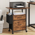 GYIIYUO 2 Drawer File Cabinet with 24'' Extended Tabletop, Mobile Filing Cabinet, Rolling Vertical File Cabinet with Storage Bag, Printer Stand Fits A4/Letter Size, Fabric Drawer, Rustic Brown