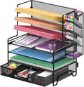 4 Tier Paper Organizer with File Holder and Pen Holder, 7 Tier Desk File Organizer, Desk Organizers and Accessories for Office Home School, Black
