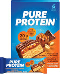 Pure Protein Bars - Nutritious, Gluten Free bar, made with Whey protein blend - low sugar, protein snack. Deliciously satisfying. Made in Canada, Chocolate Peanut Caramel (Pack of 6)
