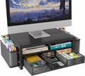 2 Tier Monitor Stand Riser with Drawer & 2 Pen Holders Storage for Desktop, Metal Computer Desk Organizer Stand for Laptop, Computer, iMac(Black)